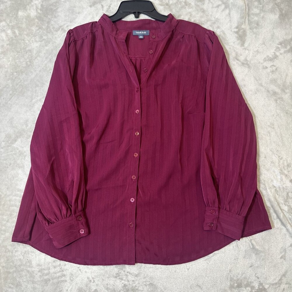 Women’s Modcloth Blouse Button Up Stripped Maroon Plus 1x